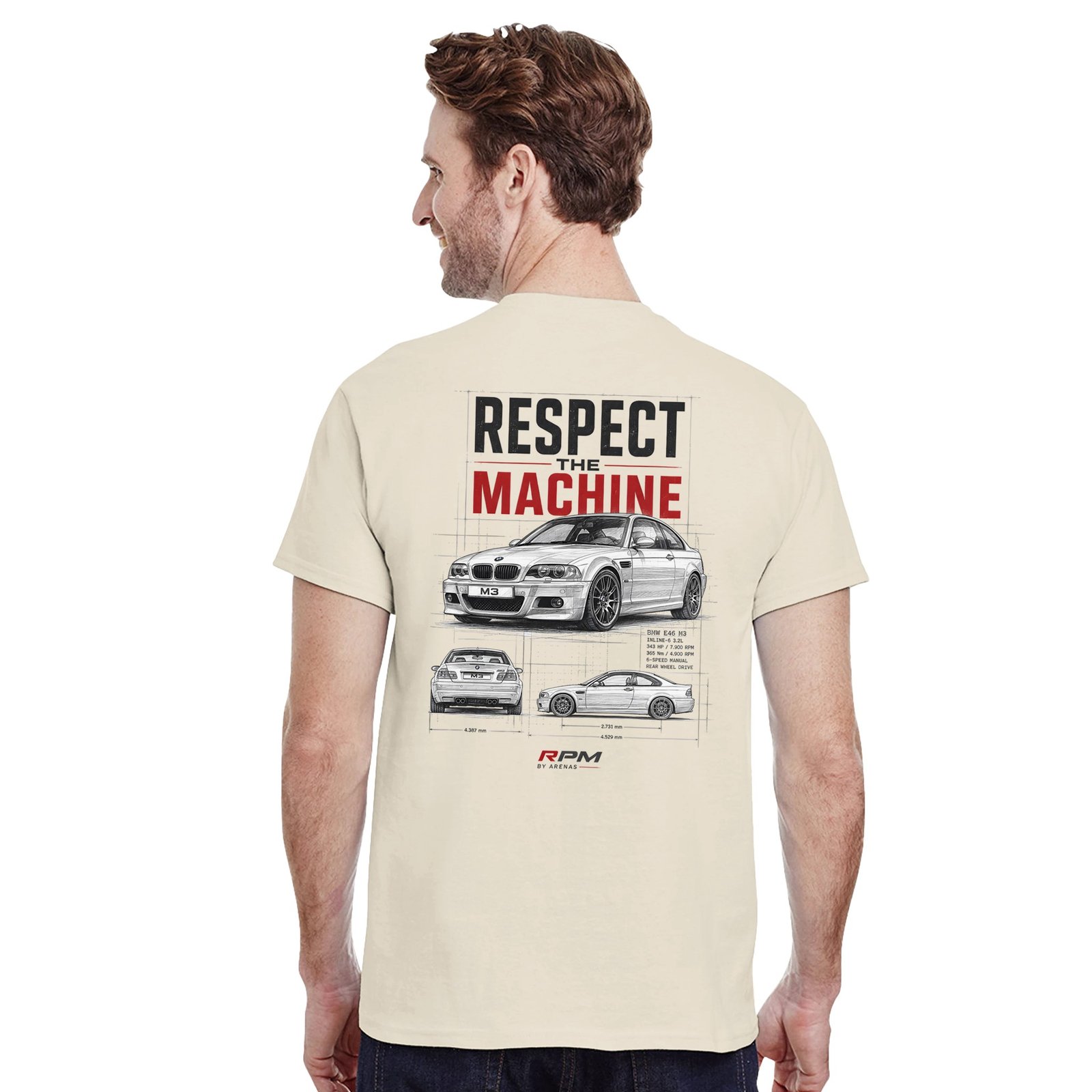 Camiseta BMW M3 E46 con ilustración tipo plano técnico – vista lateral | Respect The Machine
