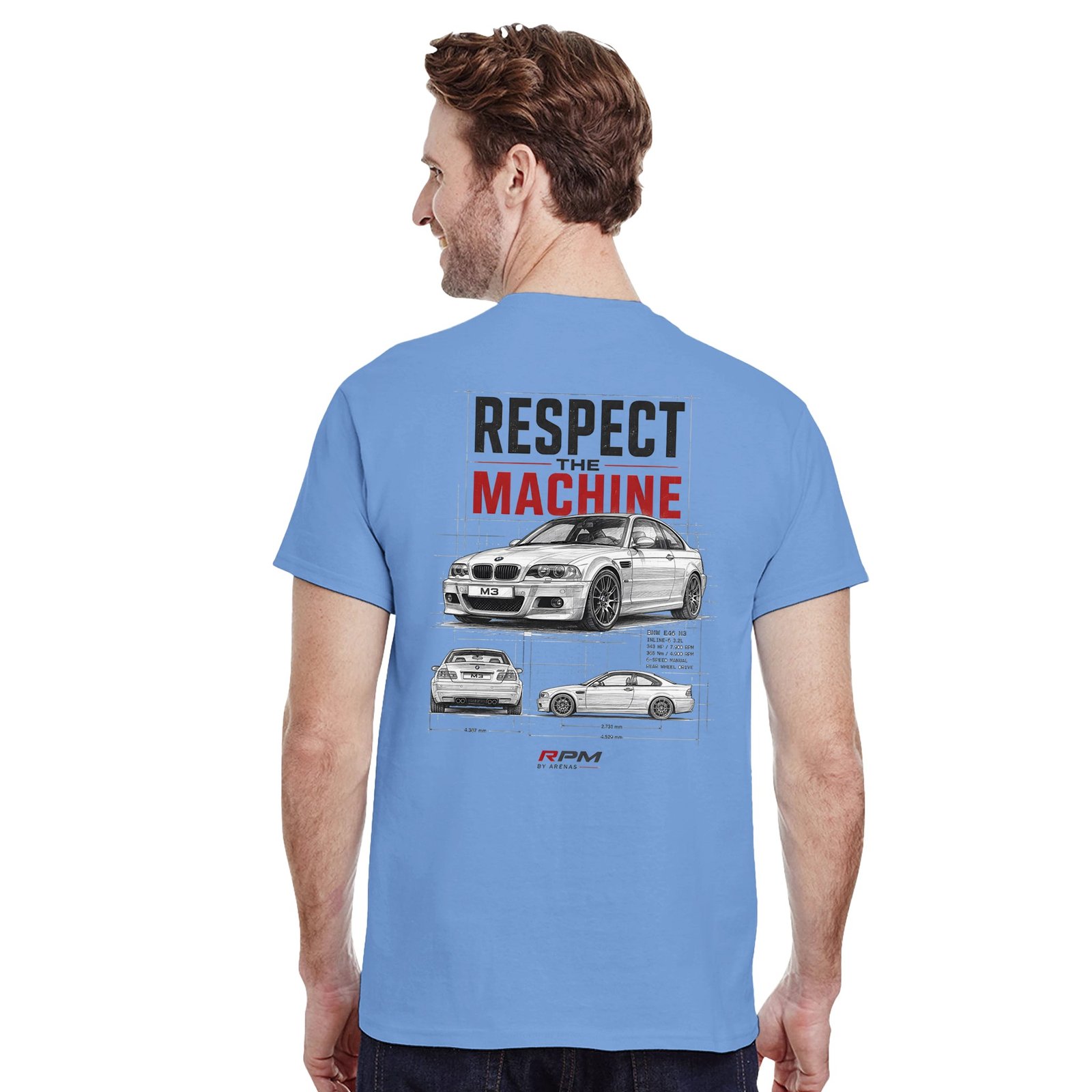 Camiseta BMW M3 E46 con ilustración tipo plano técnico – vista lateral | Respect The Machine