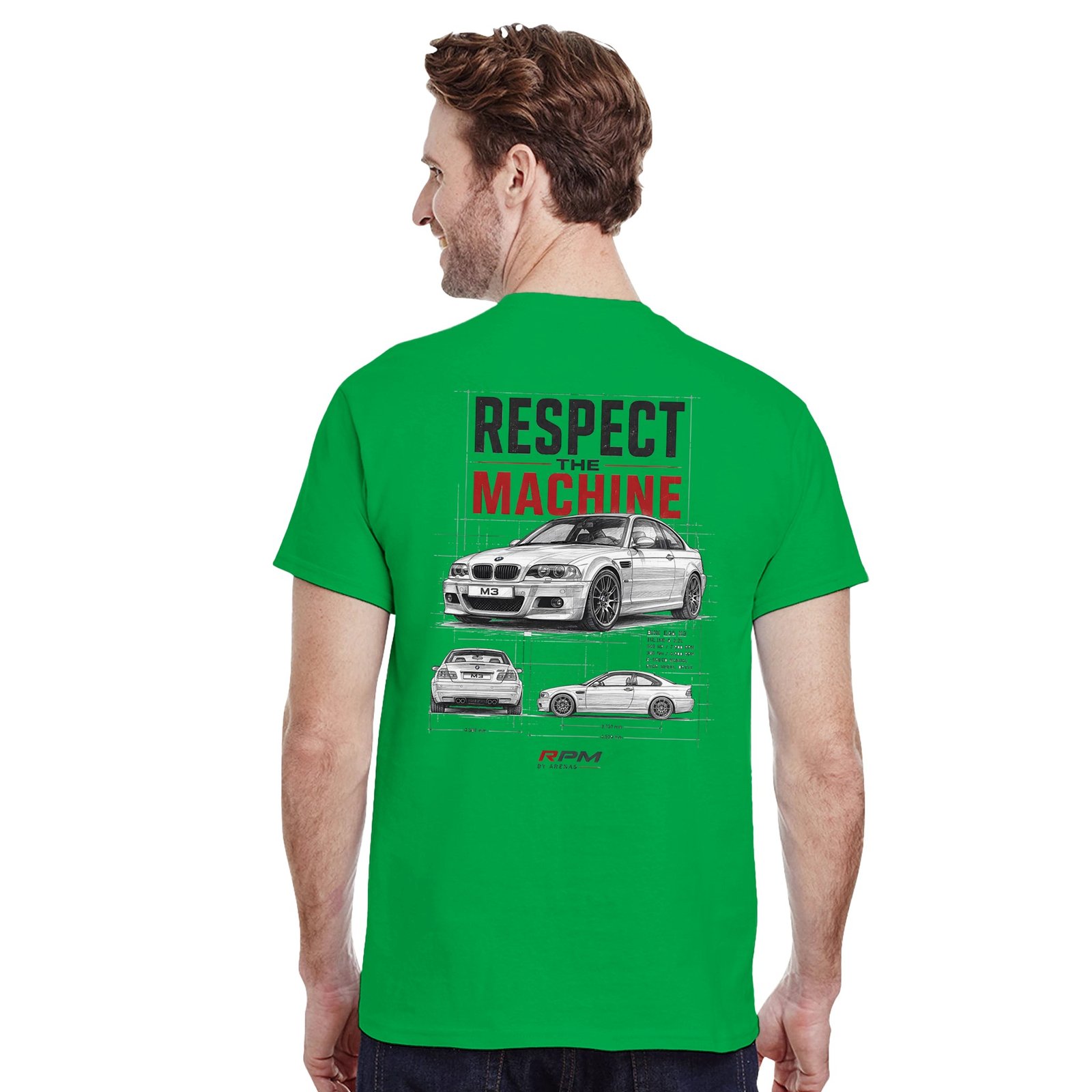 Camiseta BMW M3 E46 con ilustración tipo plano técnico – detalle del estampado | Respect The Machine