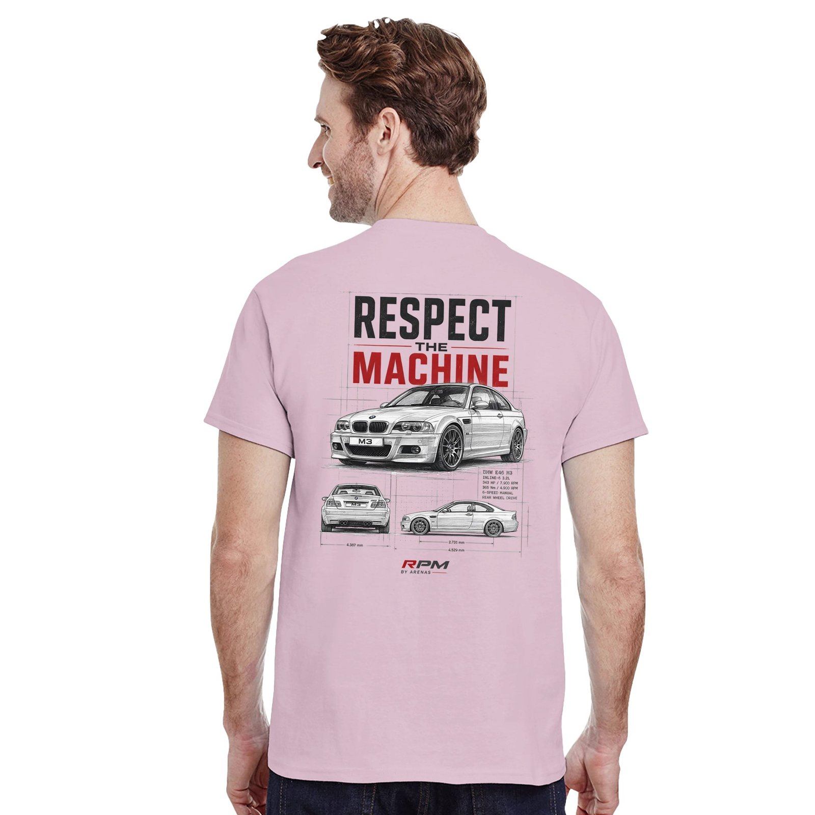 Camiseta BMW M3 E46 con ilustración tipo plano técnico – en uso | Respect The Machine