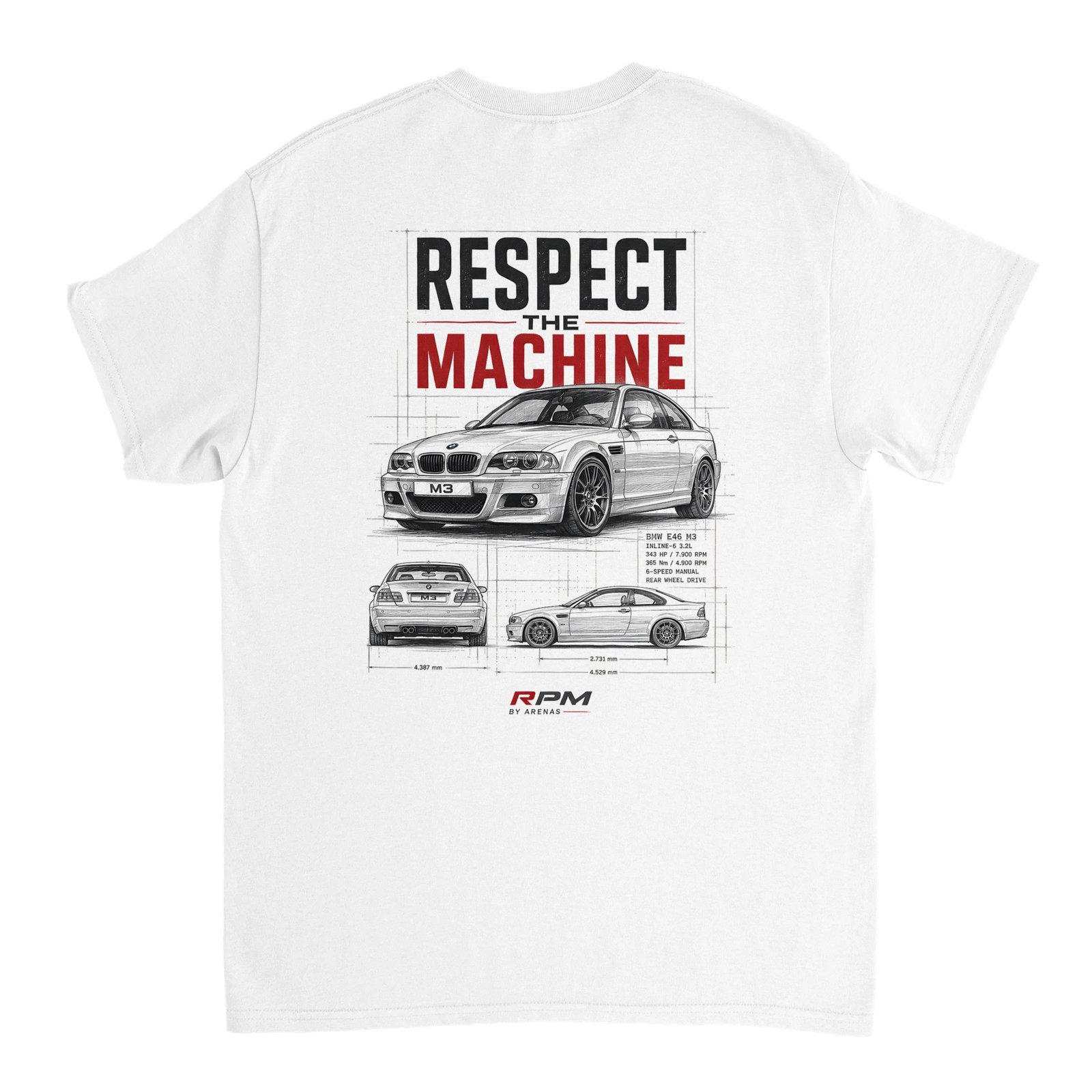 Camiseta BMW M3 E46 con ilustración tipo plano técnico | Respect The Machine