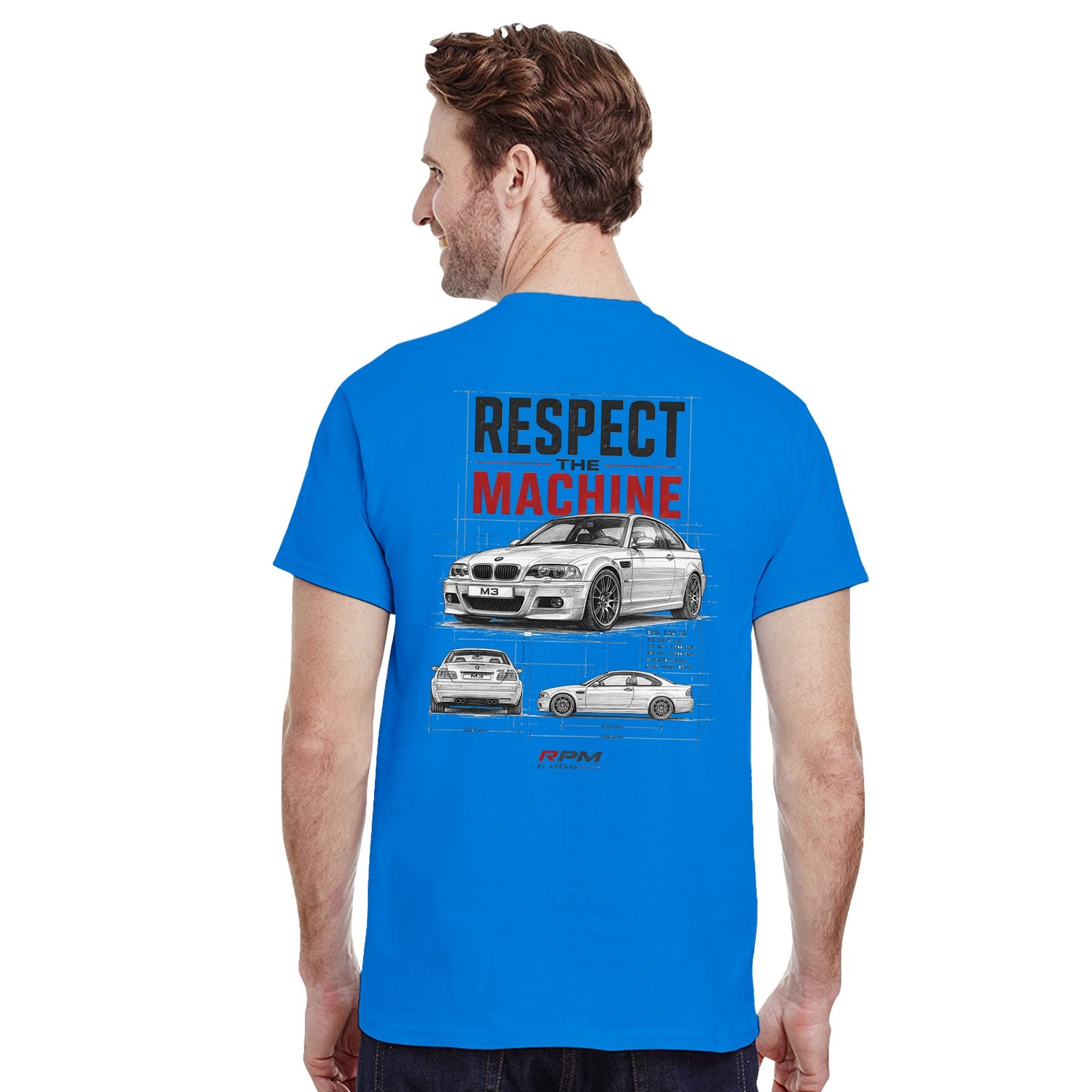 Camiseta BMW M3 E46 con ilustración tipo plano técnico – vista trasera | Respect The Machine